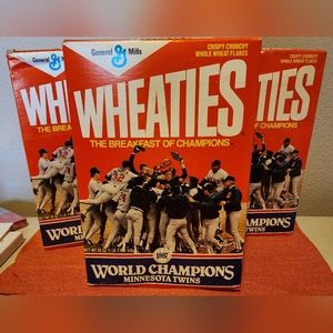 3-1987 World Champions Minnesota Twins Wheaties Boxes Unopened BENIFITS CHARITY